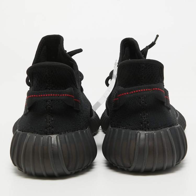 Pre Owned Yeezy x Adidas Black/Red Knit Fabric Boost 350 V2 Bred Sneakers Size 48 