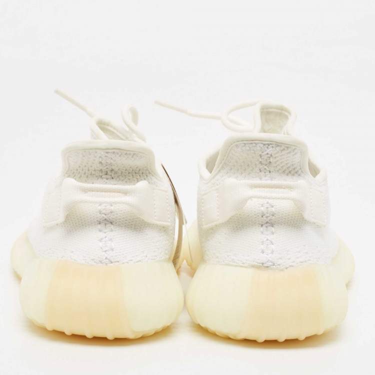 Pre Owned Yeezy x Adidas White Knit Fabric Boost 350 V2 Triple White Sneakers Size 43 1/3