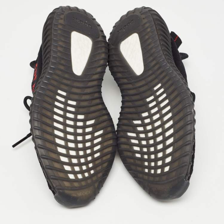 Pre Owned Yeezy x Adidas Black/Red Knit Fabric Boost 350 V2 Bred Sneakers Size 44