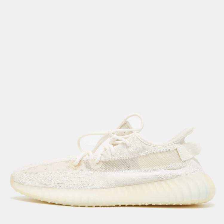 Pre Owned Yeezy X Adidas Off White Knit Fabric Boost 350 V2 Bone Sneakers Size 46 2/3