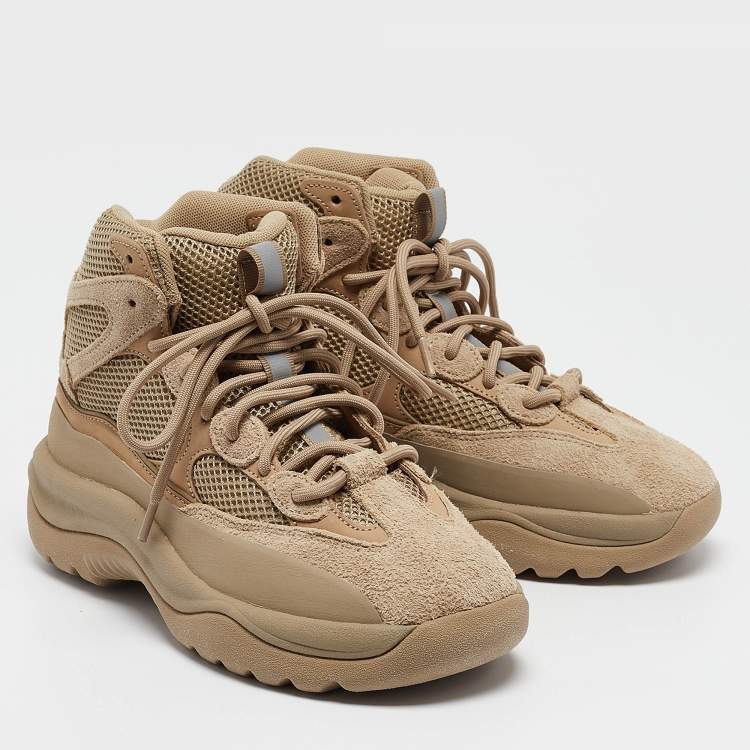 Pre Owned Yeezy x Adidas Beige Suede and Mesh Desert Boot Rock Sneakers Size 41 1/3