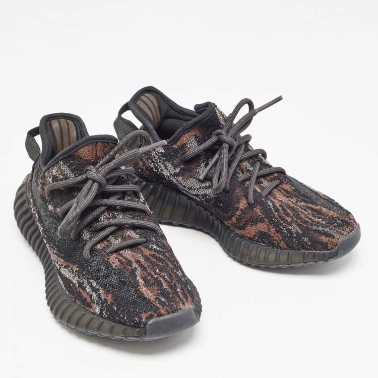 Pre Owned Yeezy x Adidas Black/Brown Knit Fabric Boost 350 V2 MX Rock Sneakers Size 36