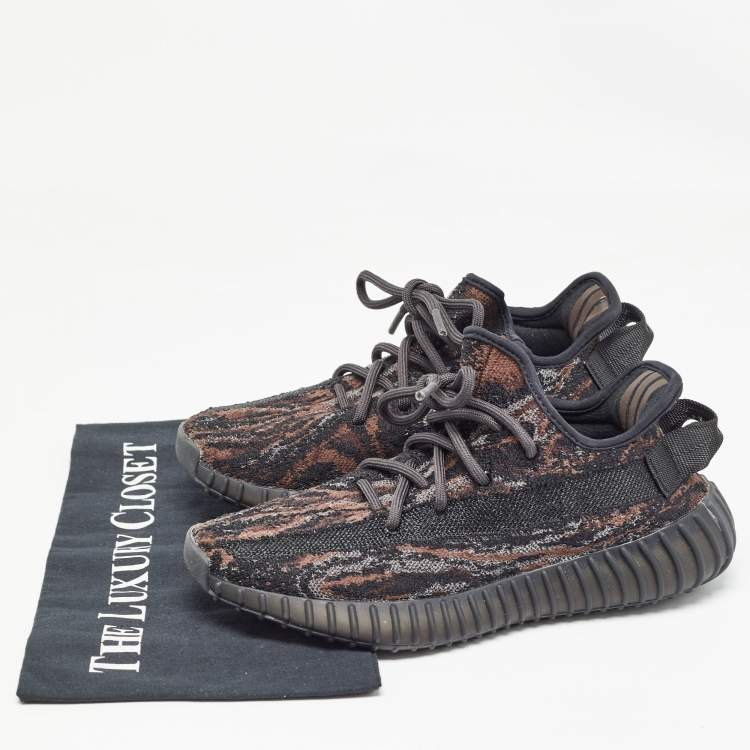 Pre Owned Yeezy x Adidas Black/Brown Knit Fabric Boost 350 V2 MX Rock Sneakers Size 36