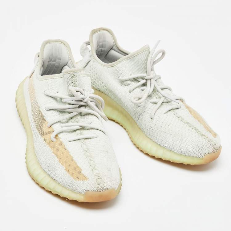 Pre Owned Yeezy x Adidas Light Green Knit Fabric Boost 350 V2 Hyperspace Sneakers Size 44