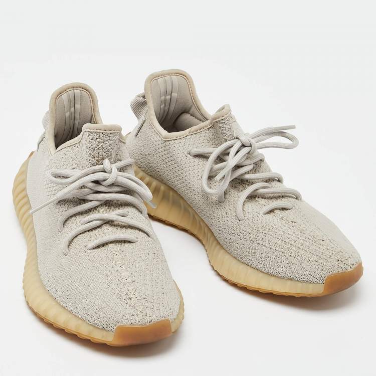 Pre Owned Yeezy x Adidas Grey Knit Fabric Boost 350 V2 Sesame Sneakers Size 41 1/3