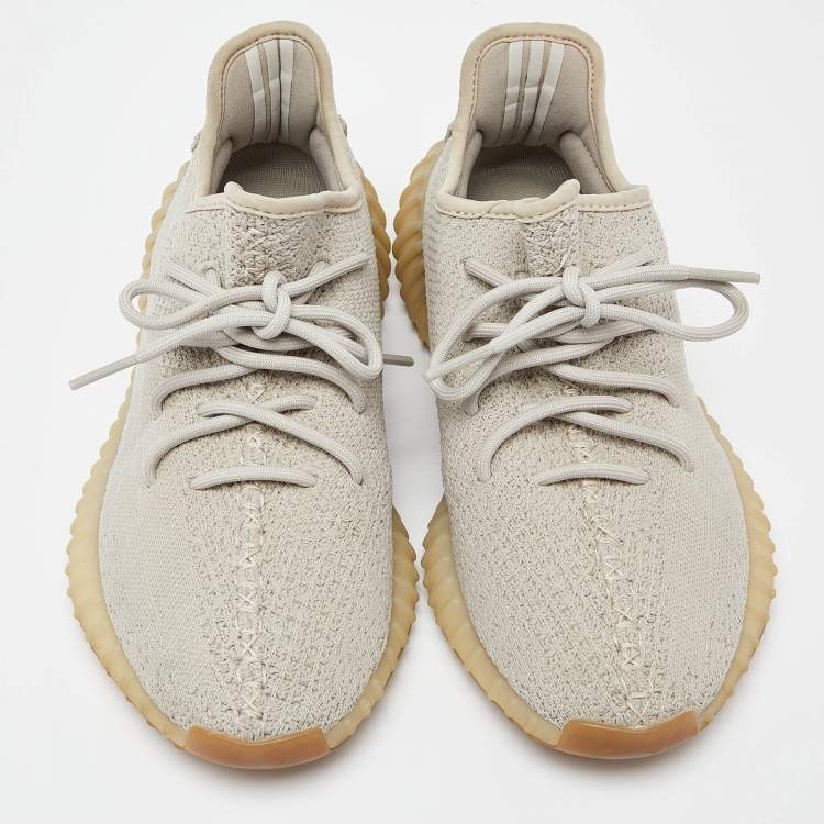 Pre Owned Yeezy x Adidas Grey Knit Fabric Boost 350 V2 Sesame Sneakers Size 41 1/3