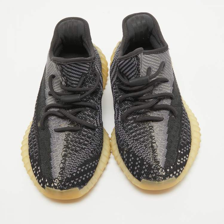 Pre Owned Yeezy x Adidas Black/Blue Knit Fabric Boost 350 V2 Carbon Sneakers Size 39 1/3 