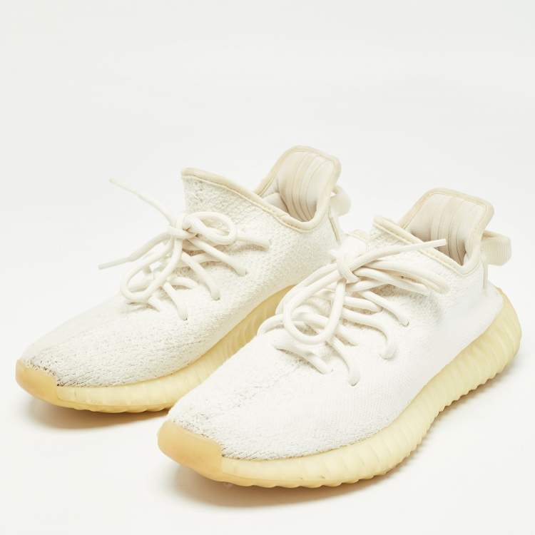 Pre Owned Yeezy x Adidas White Knit Fabric Boost 350 V2 Cream White Sneakers Size 39 1/3 