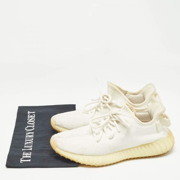 Pre Owned Yeezy x Adidas White Knit Fabric Boost 350 V2 Cream White Sneakers Size 39 1/3 