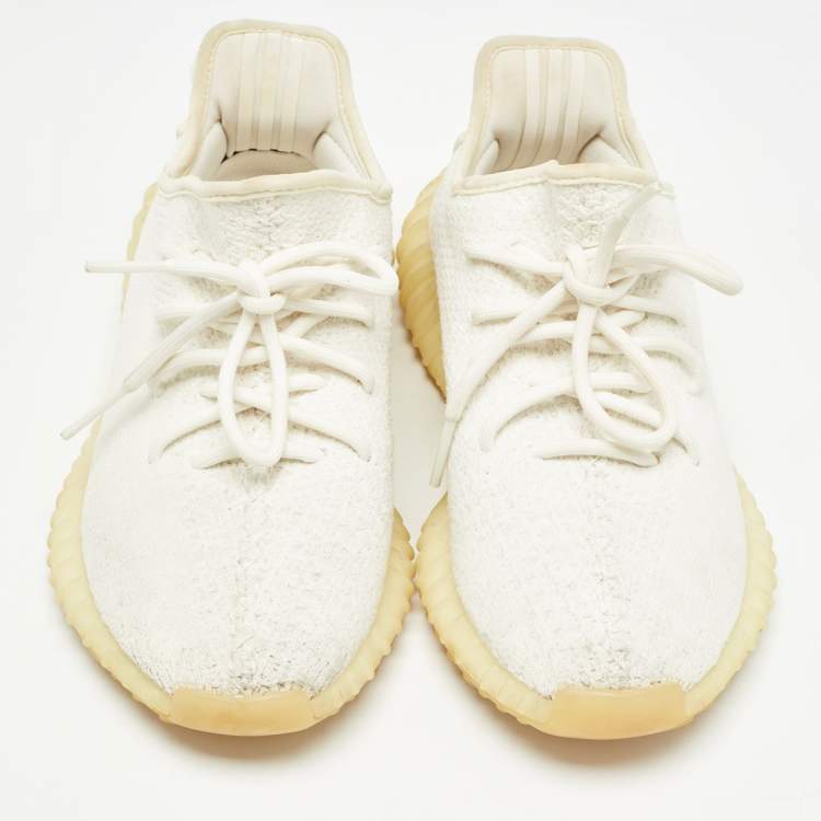 Pre Owned Yeezy x Adidas White Knit Fabric Boost 350 V2 Cream White Sneakers Size 39 1/3 