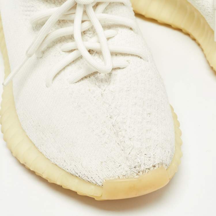 Pre Owned Yeezy x Adidas White Knit Fabric Boost 350 V2 Cream White Sneakers Size 39 1/3 