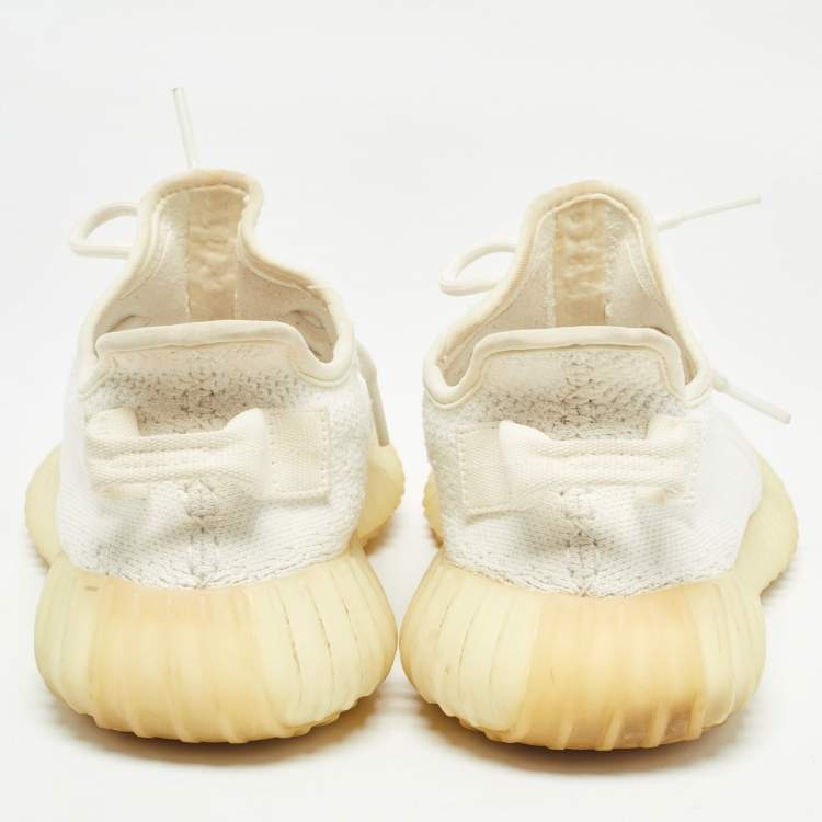 Pre Owned Yeezy x Adidas White Knit Fabric Boost 350 V2 Cream White Sneakers Size 39 1/3 