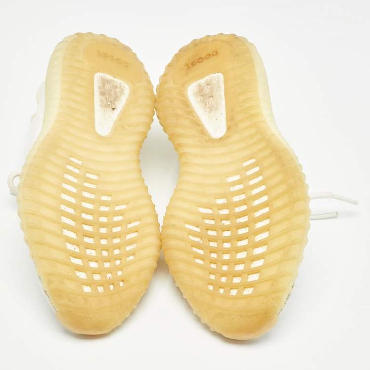Pre Owned Yeezy x Adidas White Knit Fabric Boost 350 V2 Cream White Sneakers Size 39 1/3 