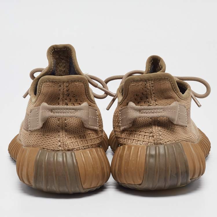 Pre Owned Yeezy x Adidas Brown Knit Fabric Boost 350 V2 Earth Sneakers Size 44
