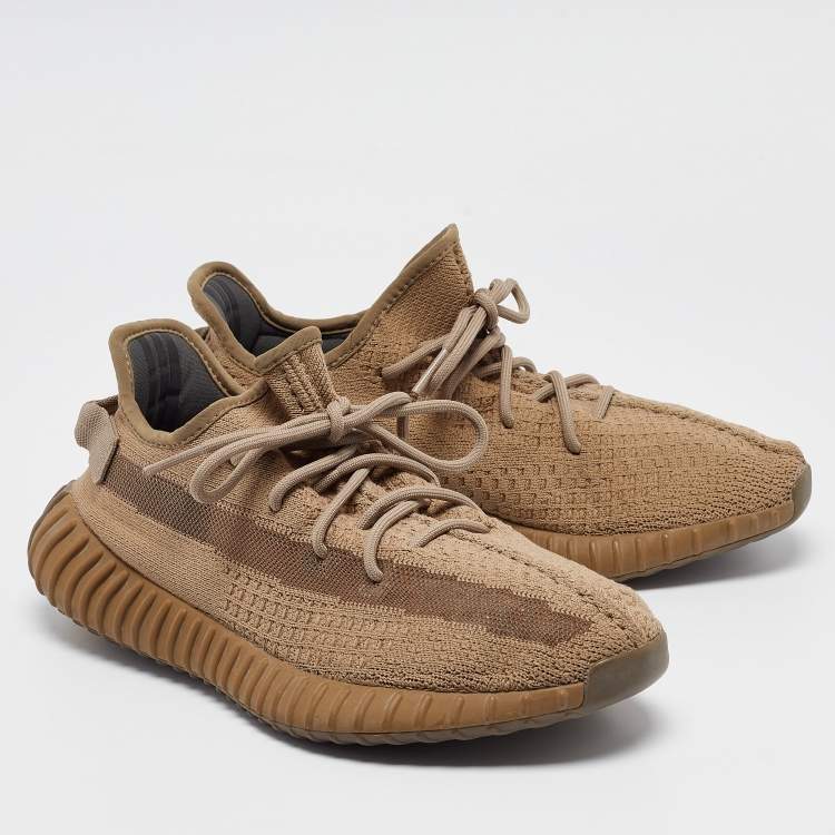Pre Owned Yeezy x Adidas Brown Knit Fabric Boost 350 V2 Earth Sneakers Size 44