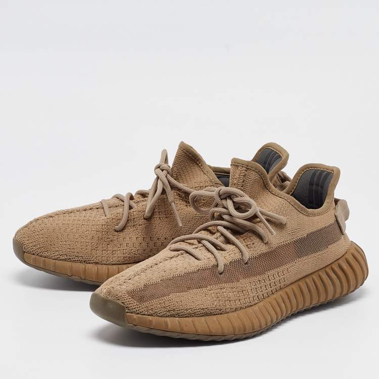 Pre Owned Yeezy x Adidas Brown Knit Fabric Boost 350 V2 Earth Sneakers Size 44