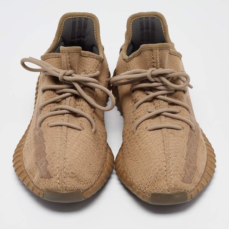 Pre Owned Yeezy x Adidas Brown Knit Fabric Boost 350 V2 Earth Sneakers Size 44