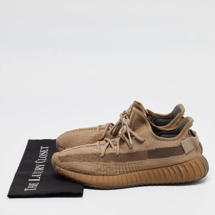 Pre Owned Yeezy x Adidas Brown Knit Fabric Boost 350 V2 Earth Sneakers Size 44