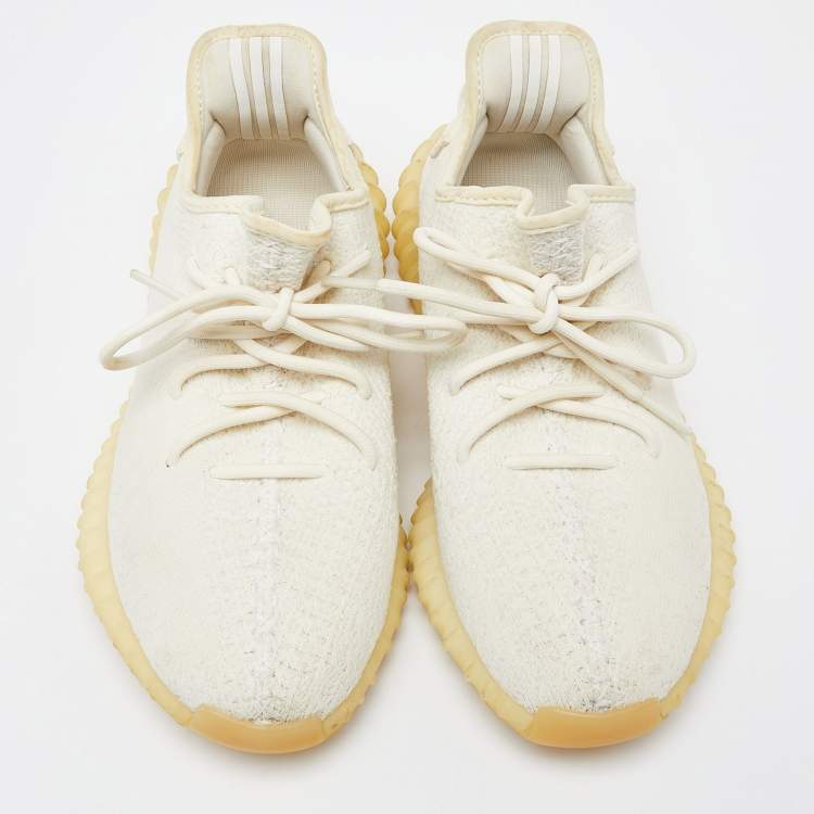 Pre Owned Yeezy x Adidas Cream Knit Fabric Boost 350 V2 Cream Sneakers Size 42 2/3