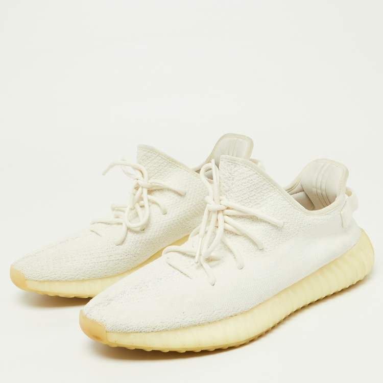 Pre Owned Yeezy x Adidas White Knit Fabric Boost 350 V2 Cream Sneakers Size 48