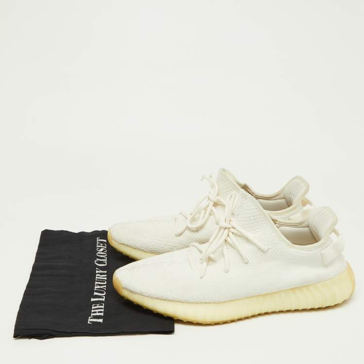 Pre Owned Yeezy x Adidas White Knit Fabric Boost 350 V2 Cream Sneakers Size 48