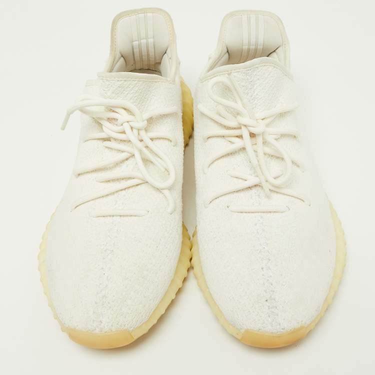Pre Owned Yeezy x Adidas White Knit Fabric Boost 350 V2 Cream Sneakers Size 48