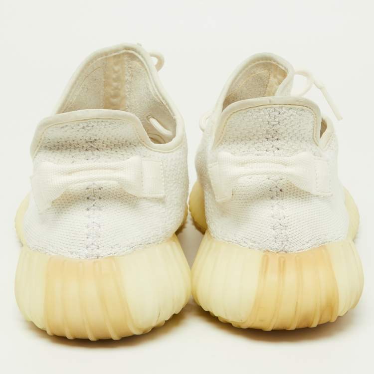 Pre Owned Yeezy x Adidas White Knit Fabric Boost 350 V2 Cream Sneakers Size 48