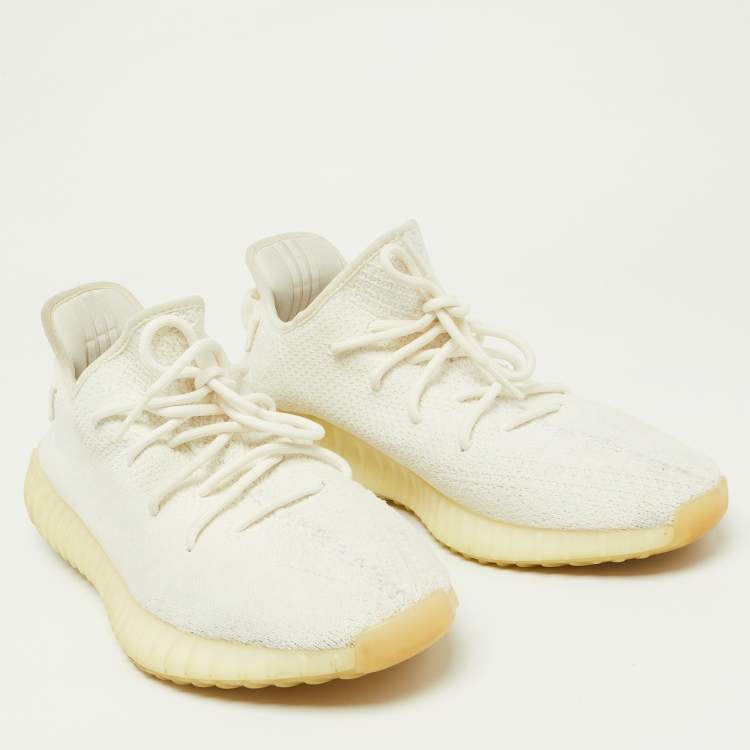 Pre Owned Yeezy x Adidas White Knit Fabric Boost 350 V2 Cream Sneakers Size 48
