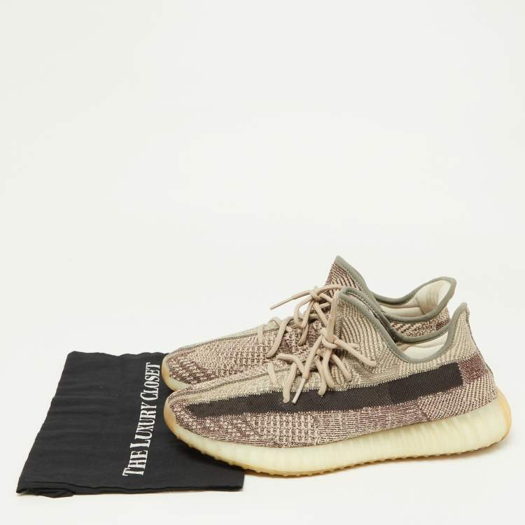Pre Owned Yeezy x Adidas Brown/Beige Knit Fabric Boost 350 V2 Zyon Sneakers Size 48