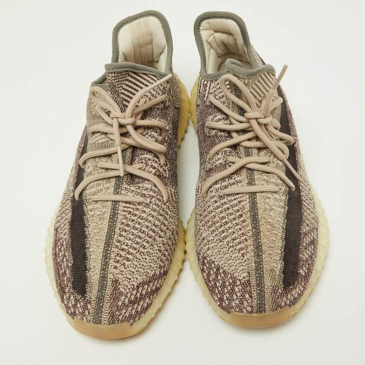 Pre Owned Yeezy x Adidas Brown/Beige Knit Fabric Boost 350 V2 Zyon Sneakers Size 48