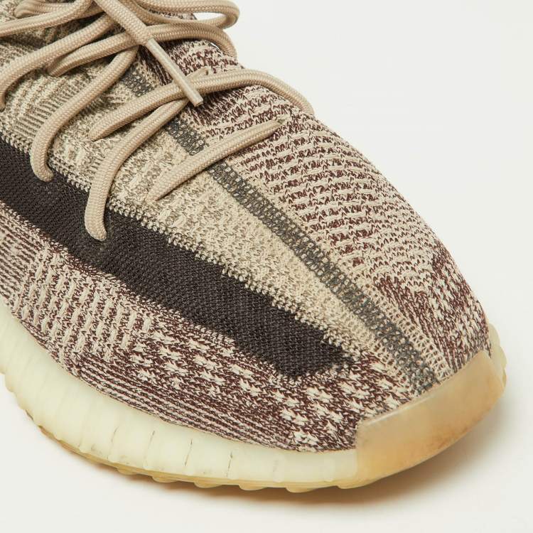 Pre Owned Yeezy x Adidas Brown/Beige Knit Fabric Boost 350 V2 Zyon Sneakers Size 48
