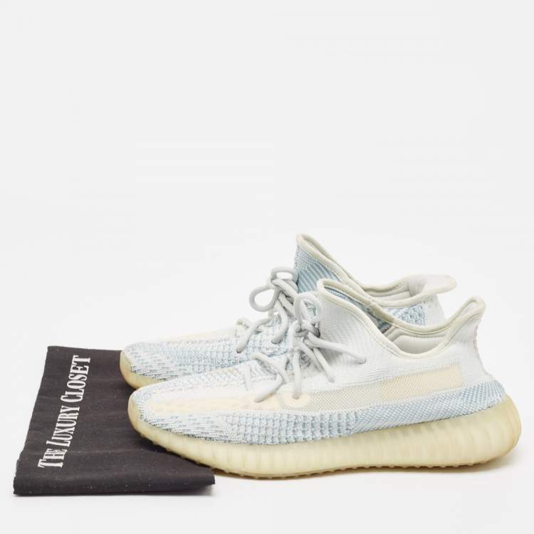 Pre Owned Yeezy x Adidas Blue/White Knit Fabric Boost 350 V2 Cloud White Sneakers Size 43 1/3