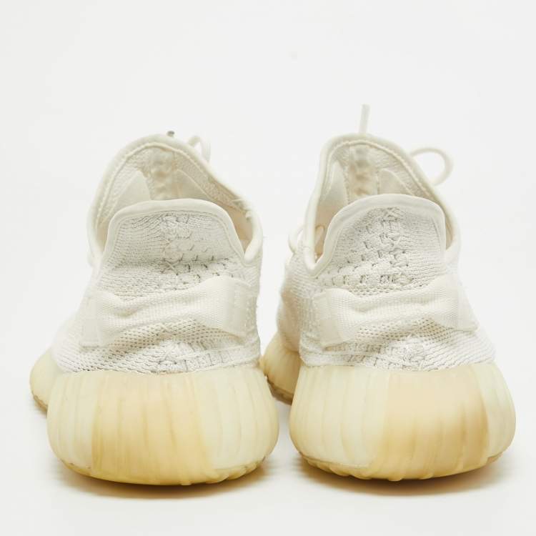 Pre Owned Yeezy x Adidas White Knit Fabric Boost 350 V2 White Sneakers Size 44
