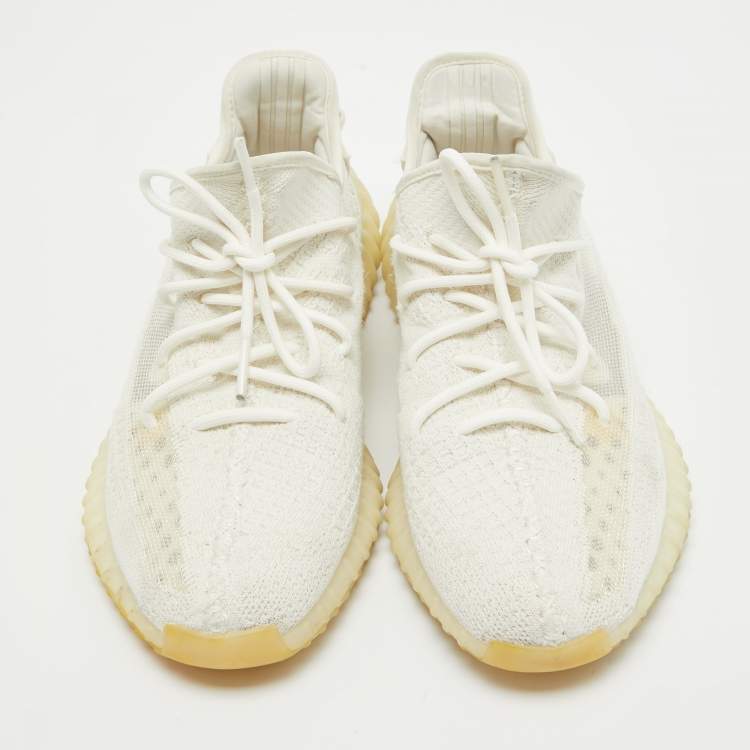 Pre Owned Yeezy x Adidas White Knit Fabric Boost 350 V2 White Sneakers Size 44