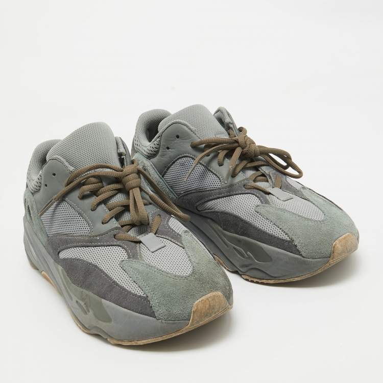 Pre Owned Yeezy x Adidas Blue/Grey Suede and Mesh Boost 700 Teal Blue Sneakers Size 44