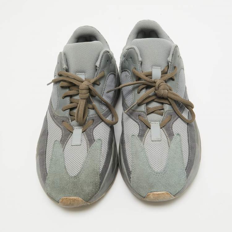 Pre Owned Yeezy x Adidas Blue/Grey Suede and Mesh Boost 700 Teal Blue Sneakers Size 44