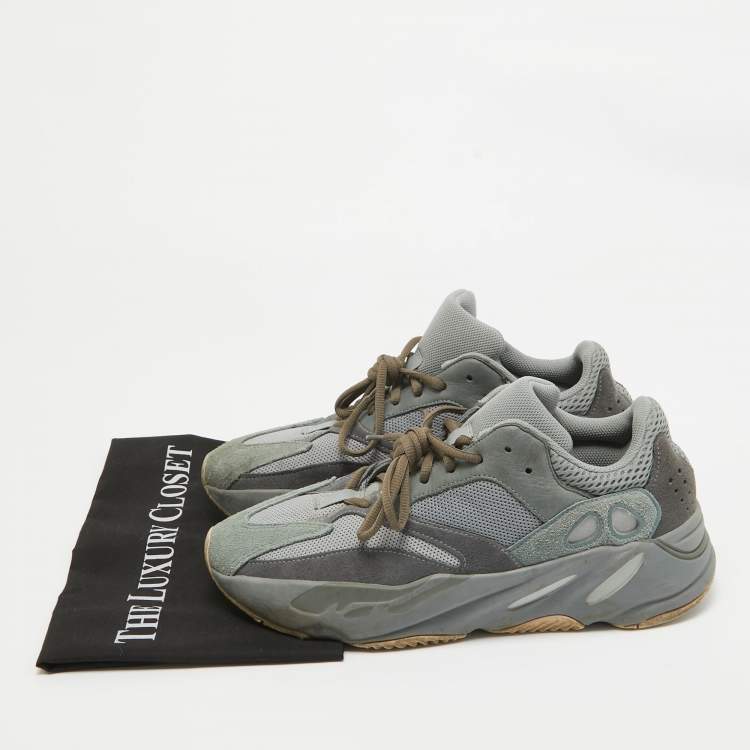 Pre Owned Yeezy x Adidas Blue/Grey Suede and Mesh Boost 700 Teal Blue Sneakers Size 44
