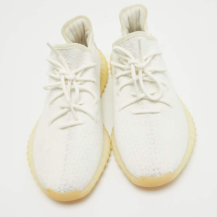 Pre Owned Yeezy x Adidas White Knit Fabric Boost 350 V2 Cream Sneakers Size 45 2/3