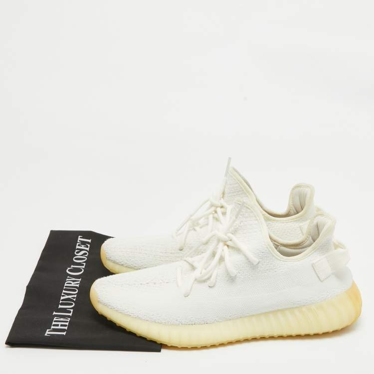 Pre Owned Yeezy x Adidas White Knit Fabric Boost 350 V2 Cream Sneakers Size 45 2/3