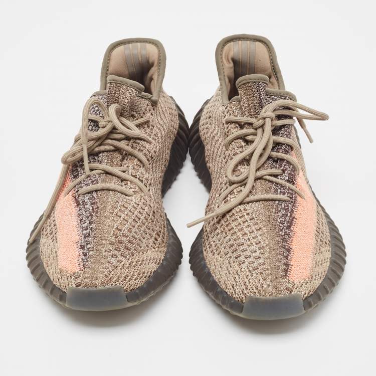 Pre Owned Yeezy x Adidas Multicolor Knit Fabric Boost 350 V2 Ash Stone Low Top Trainers Size 46 
