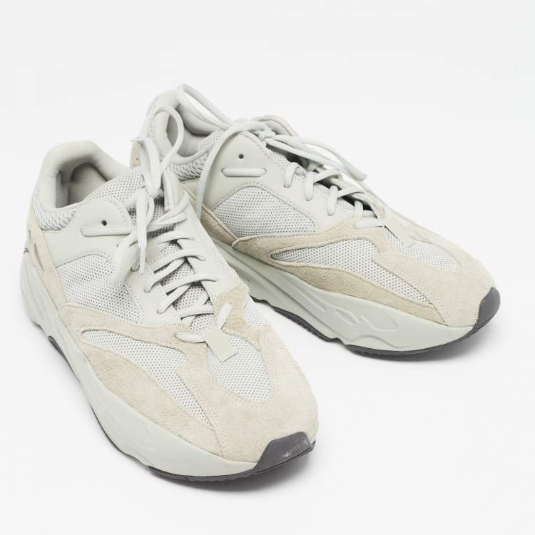 Pre Owned Yeezy x Adidas Grey Knit Fabric and Suede Boost 700 Salt Sneakers Size 46