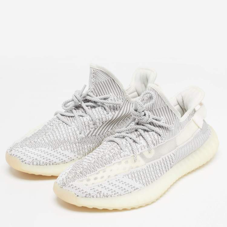 Pre Owned Yeezy x Adidas White/Grey Knit Fabric Boost 350 V2 Static (Non Reflective) Sneakers Size 46