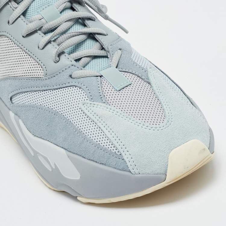 Pre Owned Yeezy x Adidas Grey/Blue Suede and Mesh Boost 700 Inertia Sneakers Size 46