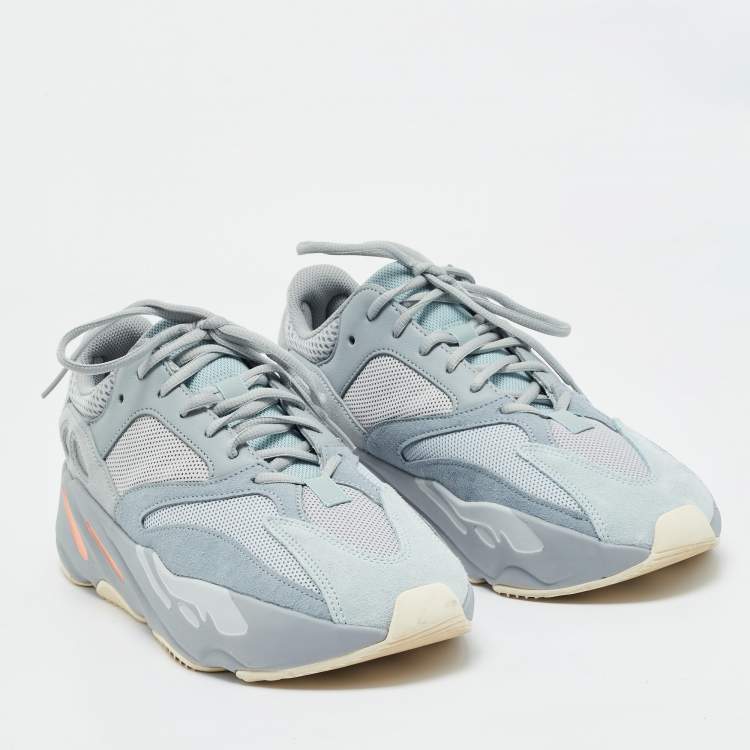 Pre Owned Yeezy x Adidas Grey/Blue Suede and Mesh Boost 700 Inertia Sneakers Size 46