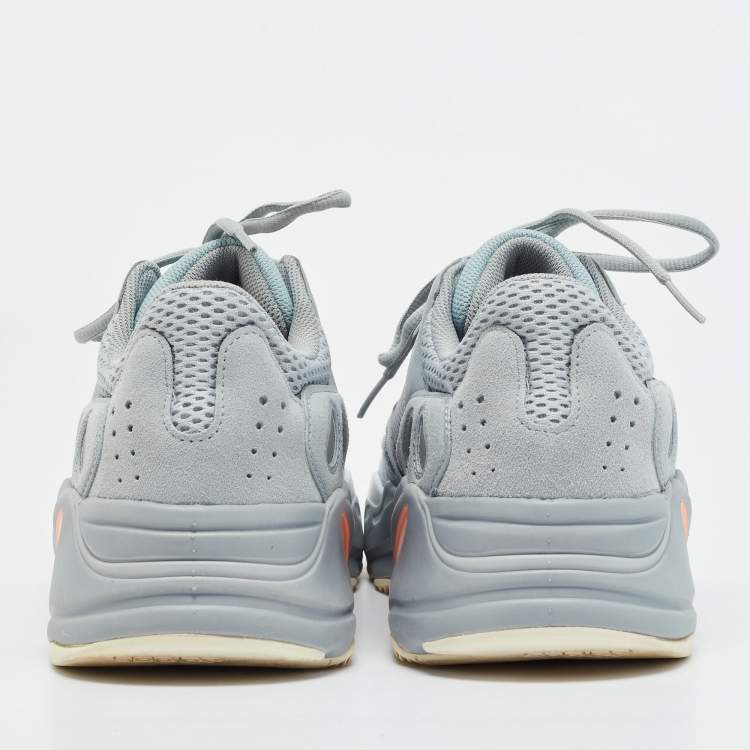 Pre Owned Yeezy x Adidas Grey/Blue Suede and Mesh Boost 700 Inertia Sneakers Size 46
