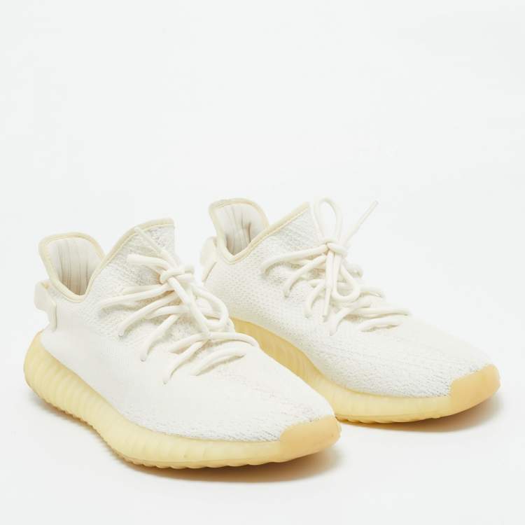 Pre Owned Yeezy x Adidas White Knit Fabric Boost 350 V2 Cream Sneakers Size 46