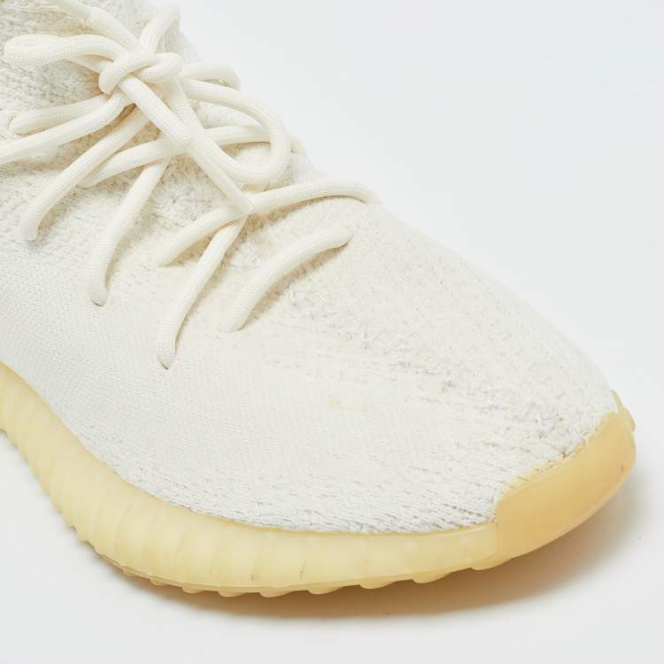 Pre Owned Yeezy x Adidas White Knit Fabric Boost 350 V2 Cream Sneakers Size 46