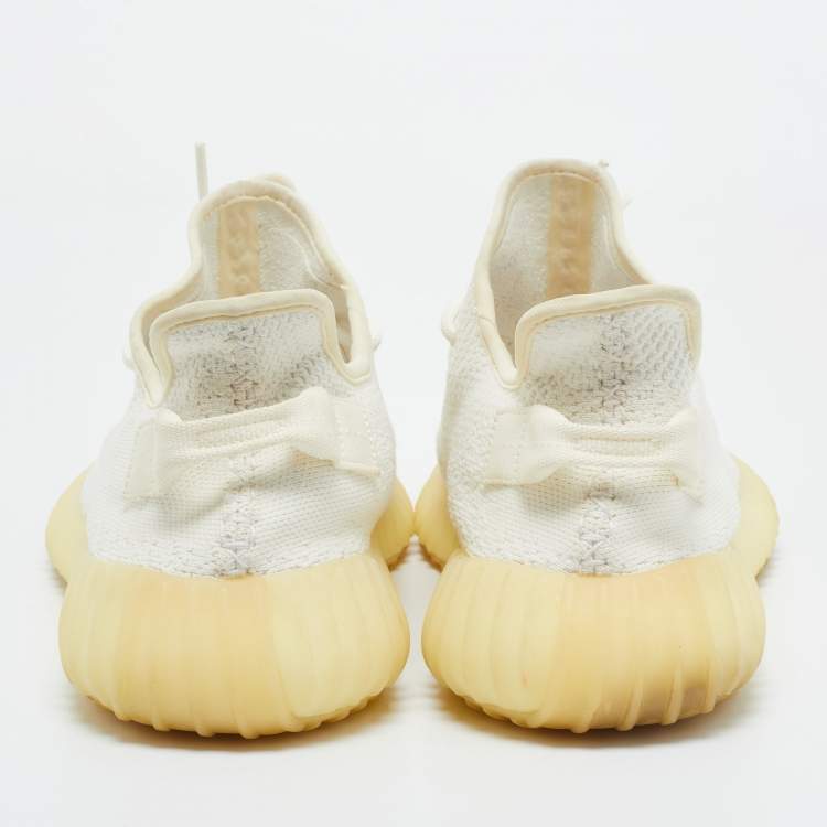 Pre Owned Yeezy x Adidas White Knit Fabric Boost 350 V2 Cream Sneakers Size 46