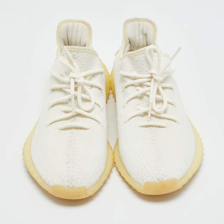 Pre Owned Yeezy x Adidas White Knit Fabric Boost 350 V2 Cream Sneakers Size 46