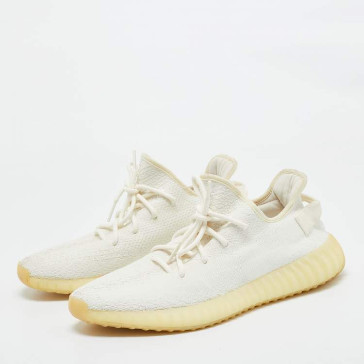 Pre Owned Yeezy x Adidas White Knit Fabric Boost 350 V2 Cream Sneakers Size 46